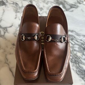 Gucci Brown Leather Slip-On Loafers with Silver Accents